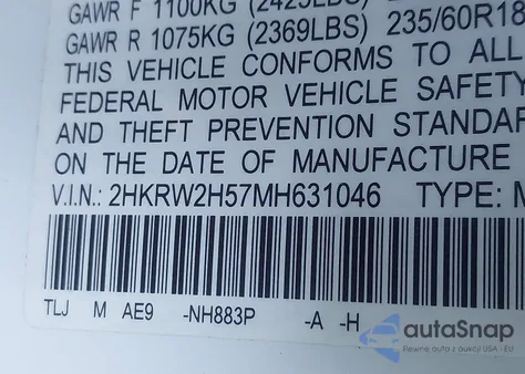 2021 Honda Cr-V Awd Ex из США, поврежденный, VIN 2HKRW2H57MH631046